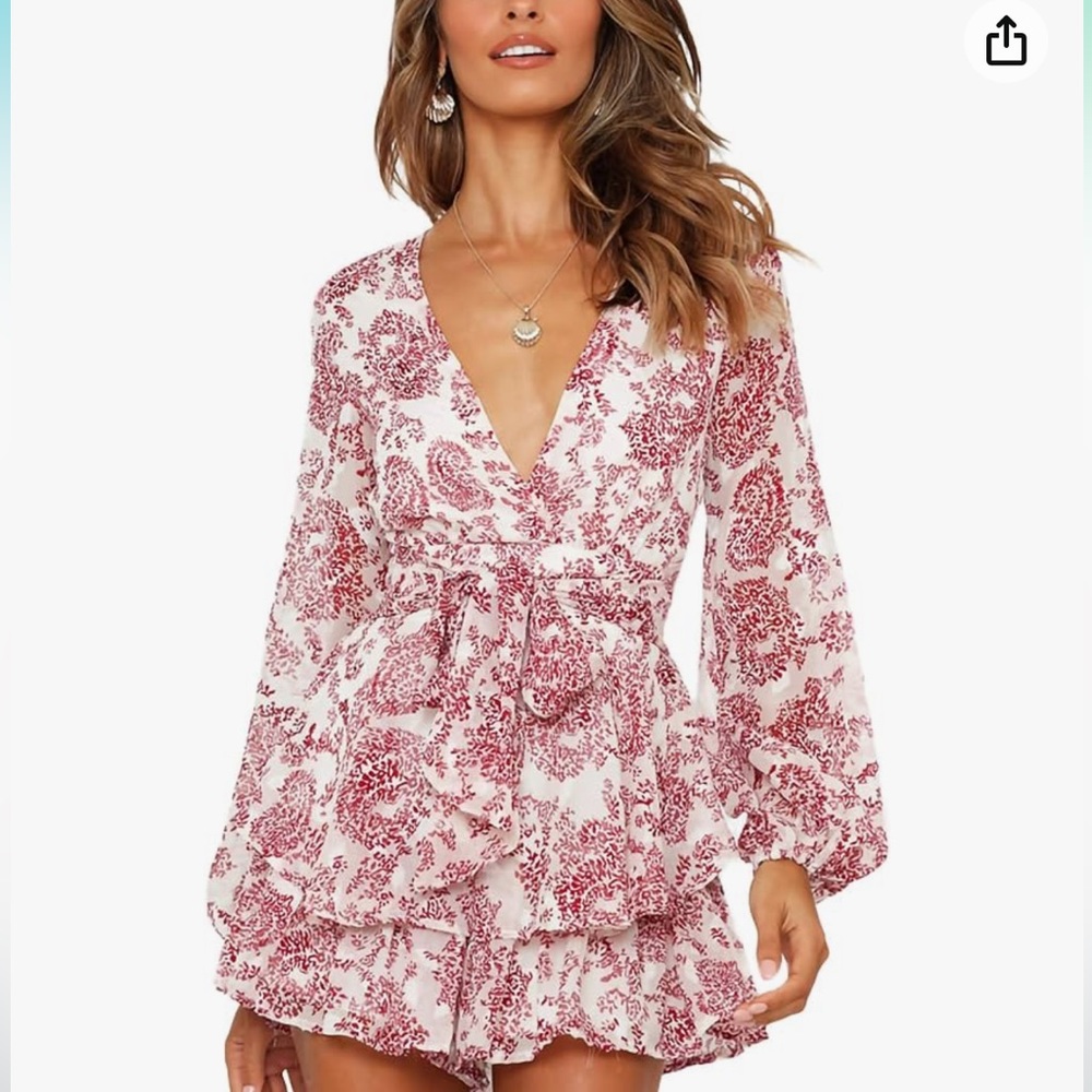 Relipop Women's Romper Floral Print Layered Ruffle Hem Short Rompers Jumpsuit